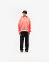 Initial Boxy Zip Through Hoodie - Vintage Red