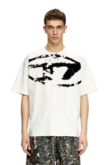 T-shirt with distressed flocked logo