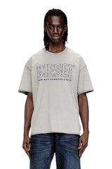 T-shirt with appliqué logo and raw edge