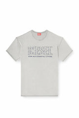 T-shirt with appliqué logo and raw edge