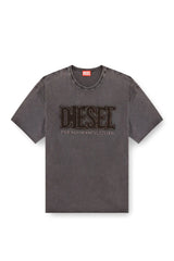 T-shirt with appliqué logo and raw edge