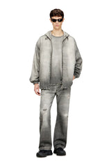 Denim T-shirt with trompe l'oeil treated effect